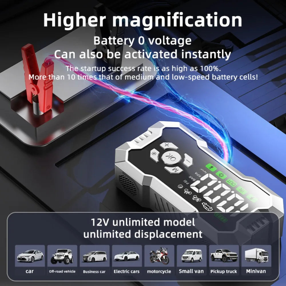 12V Automotive Battery Jump Starter and Tire Inflator 4000A Splitter Car Universal Starter Auto Booster Portable Power Station