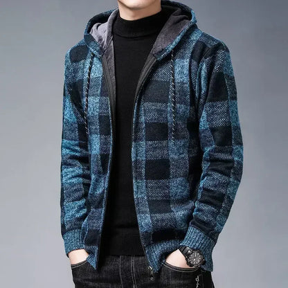 Knit Sweater Male Zipper Plaid Men's Clothing Cardigan Hoodies Zip-up Thick Winter Red Tops Jumpers Casual Stylish Hot Cheap A