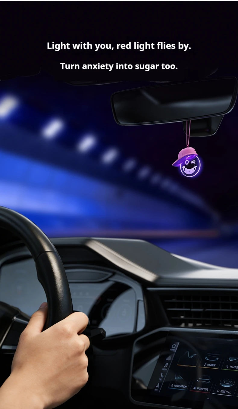 Creative Retro Car Pendant, Luminous Light Bulb Hanging Decoration, High-end Auto Atmosphere Light, Rearview Mirror Decor