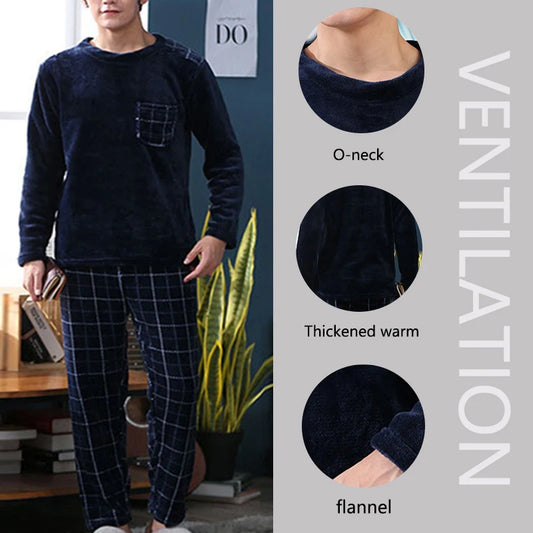 2pcs/Set Fall And Winter Facecloth Men's Pajamas Padded Thickened Warm Long-Sleeved Teenagers Coral Fleece Homewear boy clothes