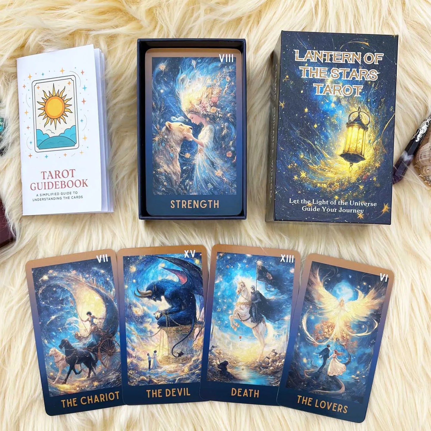 78 Card Deck, 13x8 Cm, Lantern of the Stars Tarot Cards, Traditional Symbolism with Bright Celestial Imagery, Card Game
