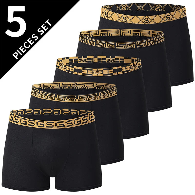 4 Pieces /10 Pieces Men's Black Gold Printed Boxer Underwear Comfortable And Versatile Plus Size Sexy Young Men's Casual Shorts