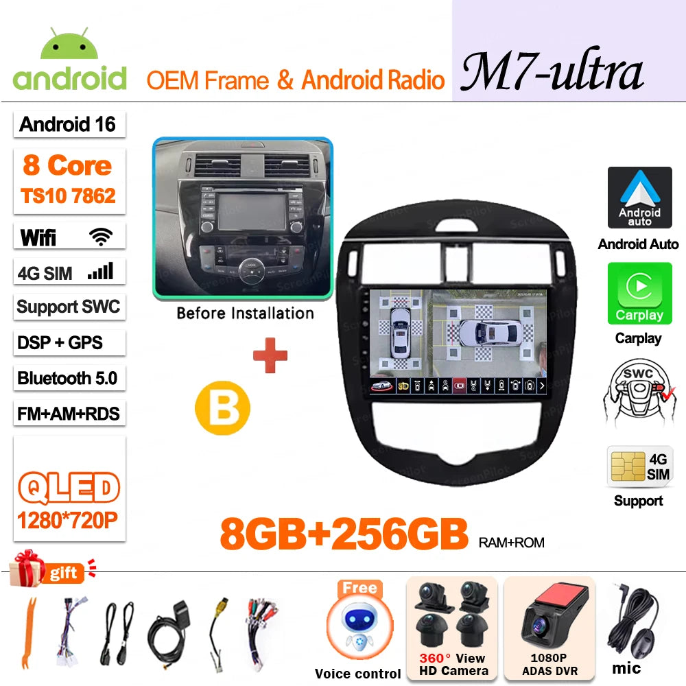 9 inch for Nissan Pulsar 6 NB17 2014 - 2018 Android 16 Wireless CarPlay Car Radio Video Multimedia Player GPS Navi DSP Stereo 4G