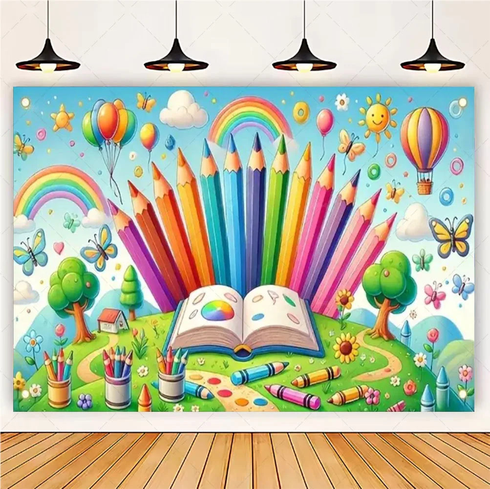 Welcome Back To The School Blackboard, Pencil Banner Backdrop, Holiday Education Theme Decoration, Photography Background Cloth
