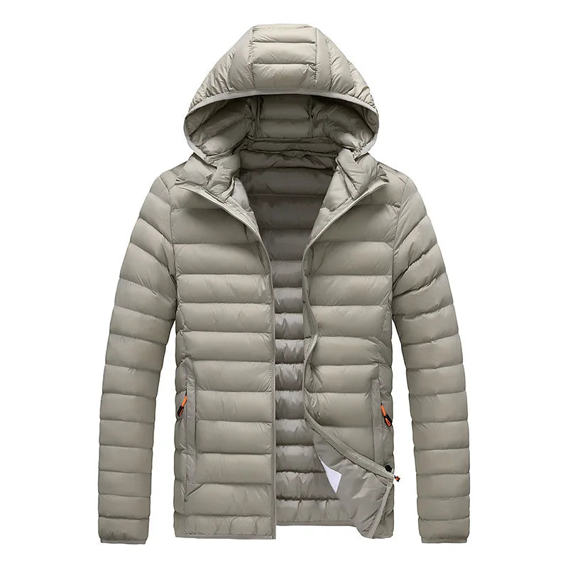 8XL Men's autumn and winter waterproof down jacket, jacket, overcoat, net, hooded casual wear, outdoor wear, hat clothing, men's