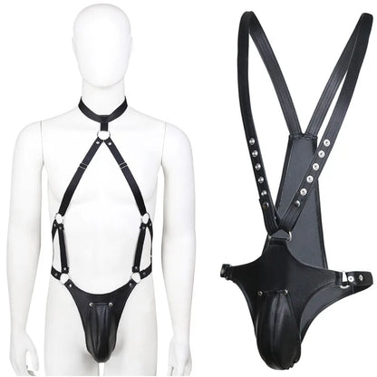 BDSM Men PU Leather Chest Harness Body Suit Bondage Slave Restraint Adult Sex Toy for Men Gay Fetish Role Play Gear