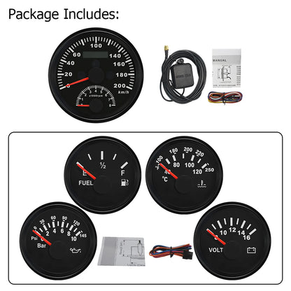 5 Gauge Set 85MM GPS Speedometer 0-8000RPM Tachometer 52MM Water Temp Oil Pressure Fuel Level Meter Voltmeter for Car Boat 12V