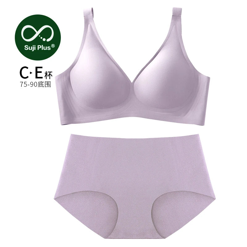 SUJIIN Plus Size Seamless Bra Sets for Women 2025 Push Up Wireless Minimizer Bras Lady Anti-sagging Bralettes for Large Breasts