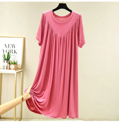 Loose plus Size Sp Dr Modal Women's Summer Thin Home Gown Skirt Sle round Ne ort Sve Long Dr Korean Sle
