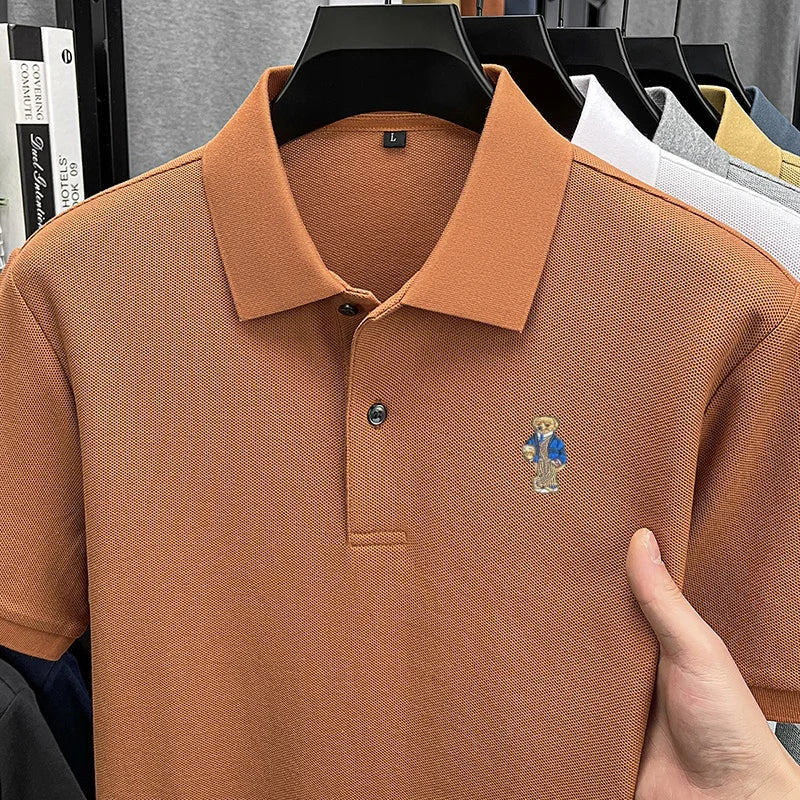 100%cotton Classic Trend Men Short-Sleeved Polo Shirt Lapel Button Various Colors Embroidery Comfortable Ventilate Men'sClothing