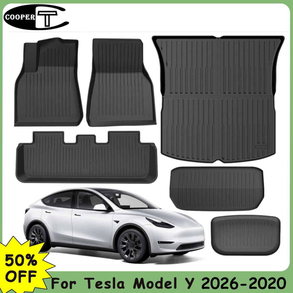 TPF Floor Mats For Tesla new Model Y Juniper 2026-2025,Waterproof Luggage Mat 7pcs,All Weather Trunk Mat, Protector Accessories