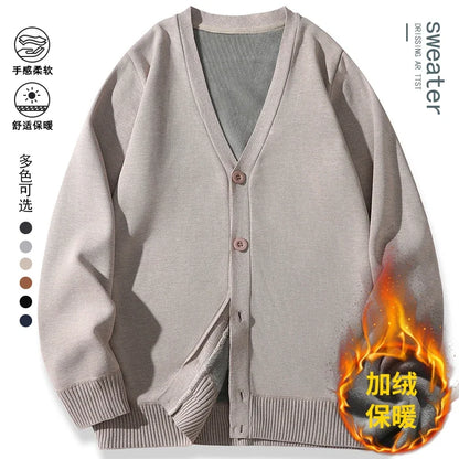 2026 New Men's Casual Long Sleeved Velvet Sweater Cardigan Knitted Jacket Top Autumn and Winter Fashionable Versatile Jacket