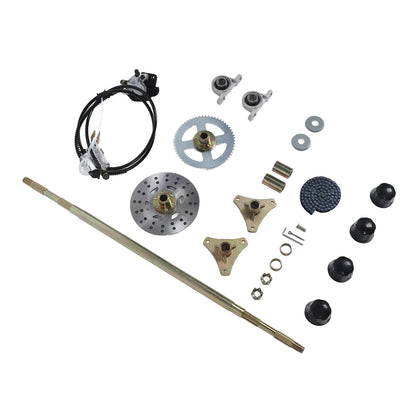 Go Kart Rear Axle Assembly 29in Axle Length Sturdy Chain Sprockets Disc Brake Calipers Kit for 50cc 70cc 90cc ATV Quads