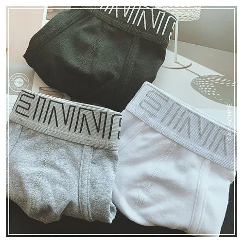 3pcs/lot Men's underwear made of pure cotton, Japanese style, simple white flat corner pants,with waistband and buttocks raised,