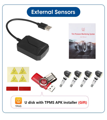 JMCQ USB Android TPMS Tire Pressure Monitoring System Display Alarm System Internal External 5 Sensors For Car Navigation Radio
