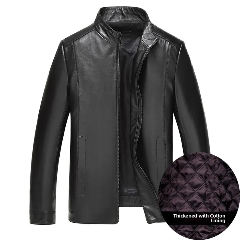 plus Size Men's Leather Jacket Stand Collar Genuine Sheepskin Coat Business Casual Style Autumn Wear Comfortable Fit Coat
