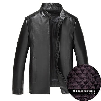 plus Size Men's Leather Jacket Stand Collar Genuine Sheepskin Coat Business Casual Style Autumn Wear Comfortable Fit Coat