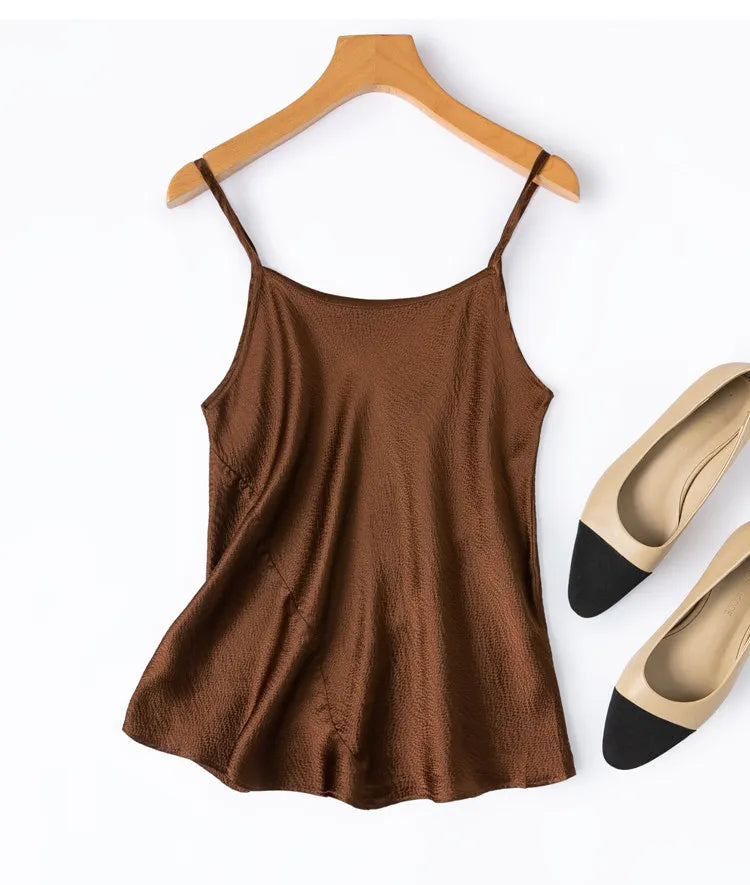 Women Camisole 100% Mulberry Silk Solid Colors Pearl Silk Fashion Spaghetti Straps Top Shirt Summer Beach M1548
