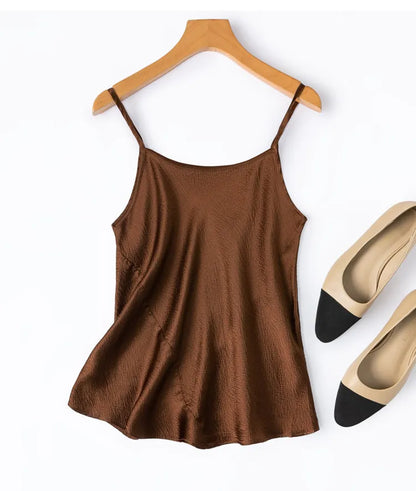 Women Camisole 100% Mulberry Silk Solid Colors Pearl Silk Fashion Spaghetti Straps Top Shirt Summer Beach M1548