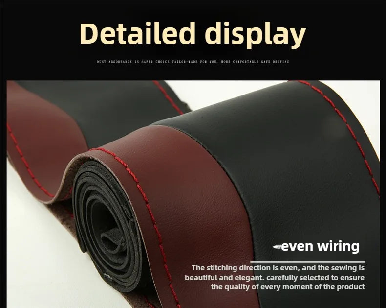 Leather Hand Sewn Steering Wheel Covers Universal DIY Braiding Car Steering Wheel Cover Car Accessories Steering Wheel Wrap 38CM