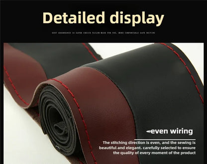 Leather Hand Sewn Steering Wheel Covers Universal DIY Braiding Car Steering Wheel Cover Car Accessories Steering Wheel Wrap 38CM