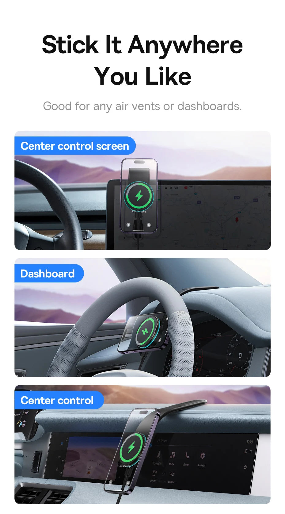Baseus Magnetic Car Phone Holder 15W Wireless Charger Bendable Car Phone Mount for iPhone 12-17 Stand Dashboard Center Console