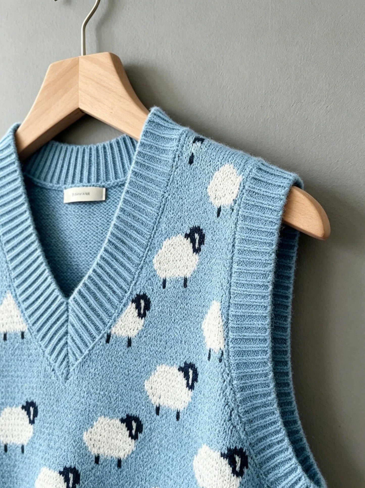 Women's plus size sheep pattern round neck knitted vest, casual and elegant spring and summer women's clothing