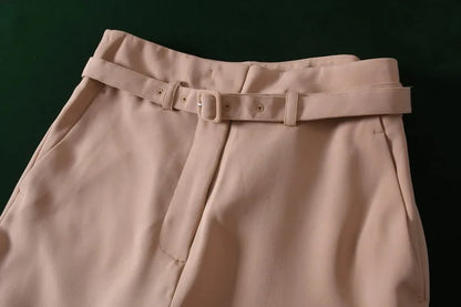 High Waist Belted Slim Fit Trousers Vintage Simple Sle Casual Pants for Women Spring Summer Autumn High Faion Goods