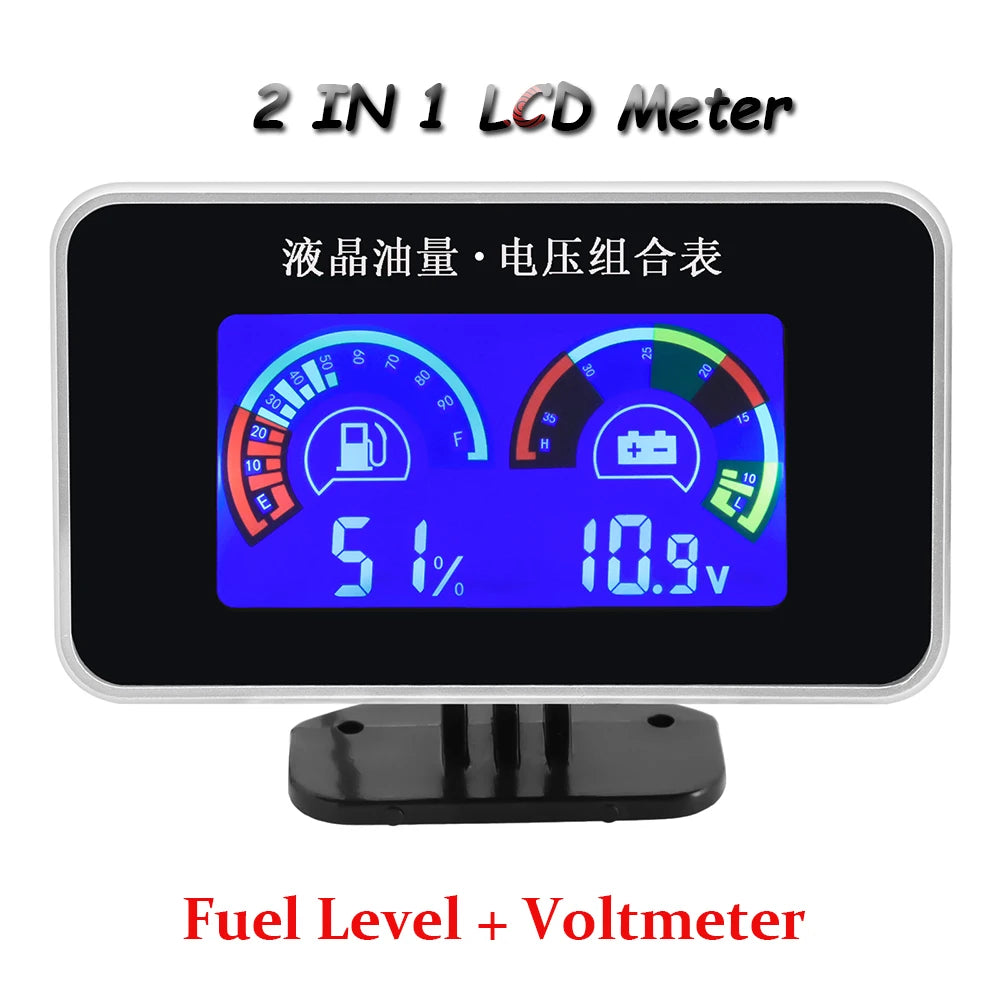 Multi-functional Car Truck LCD Meter 12v Digital Voltmeter / Water Temperature Gauge/RPM Tachometer/Oil Pressure Gauge 1/8NPT