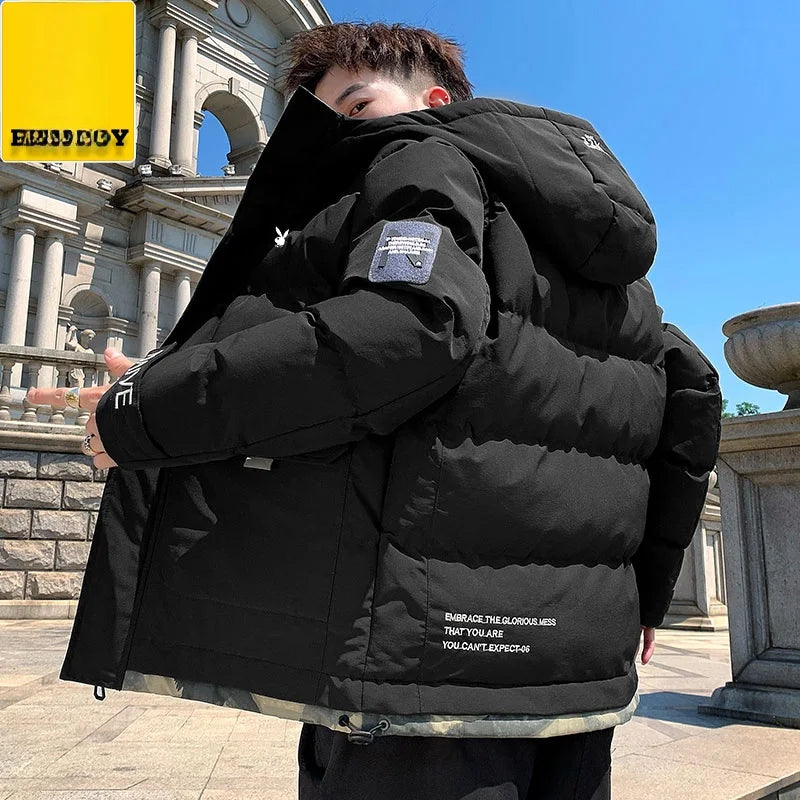 Men's Cotton Jacket 2024 New Winter Thickened Hooded down Cotton Padded Coat Fashionable Loose Style Urban Casual Wear