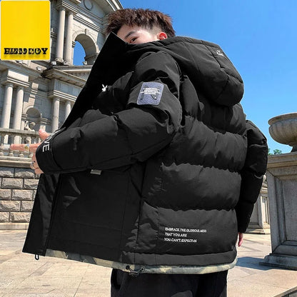 Men's Cotton Jacket 2024 New Winter Thickened Hooded down Cotton Padded Coat Fashionable Loose Style Urban Casual Wear