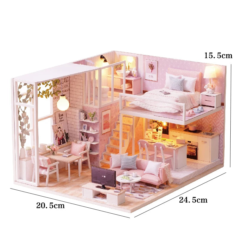 Doll Houses Kits 3D Puzzle Handmade Wooden Mini DollHouse Assembly Building With Furniture Kit Toys For Xmas Birthday Gifts