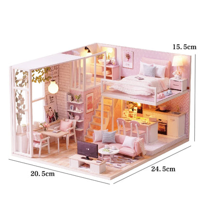 Doll Houses Kits 3D Puzzle Handmade Wooden Mini DollHouse Assembly Building With Furniture Kit Toys For Xmas Birthday Gifts