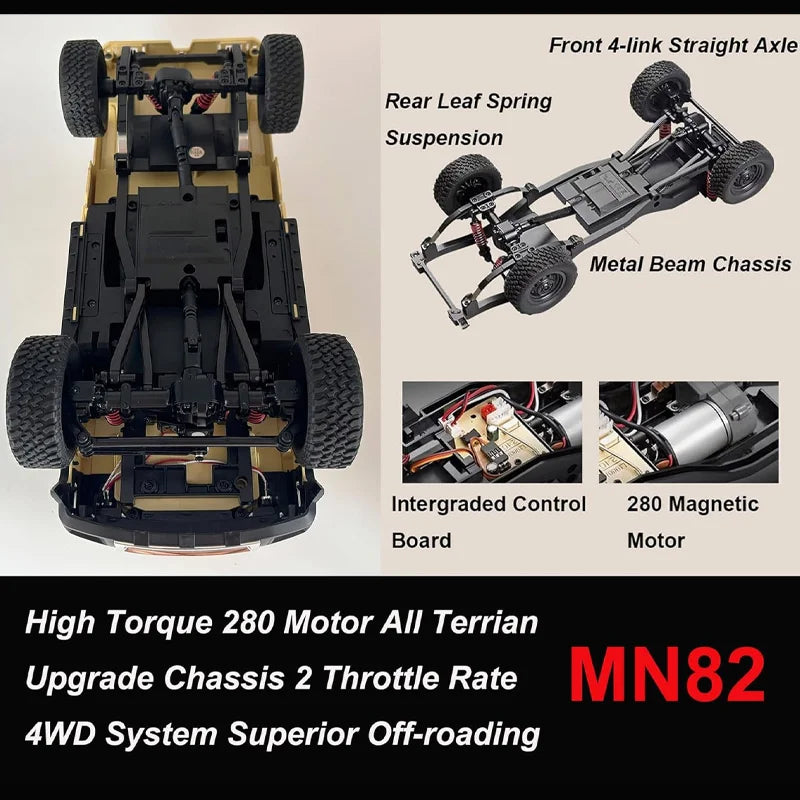 New MN82 1:12 RC Pickup Crawler Truck 2.4G Remote Control 4WD All Terrain Off Road Climbing Car Ideal Gift for Hobby Enthusiasts