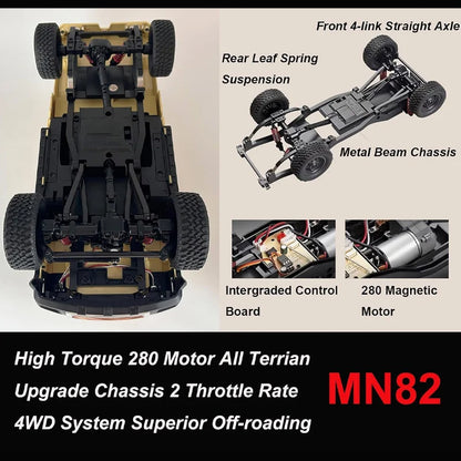 New MN82 1:12 RC Pickup Crawler Truck 2.4G Remote Control 4WD All Terrain Off Road Climbing Car Ideal Gift for Hobby Enthusiasts