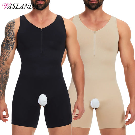 Men's Full Body Shaper Tummy Control Shapewear Slimming Compression Underwear With Zipper Bodysuit Undershirt Fajas Para Hombres