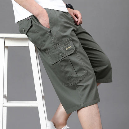 Summer Zipper Pocket Workwear Shorts Mens Knee Cargo Pants 2026 Cotton Shorts Men Climbing Jogger Elastic Waist Sports Work Wear