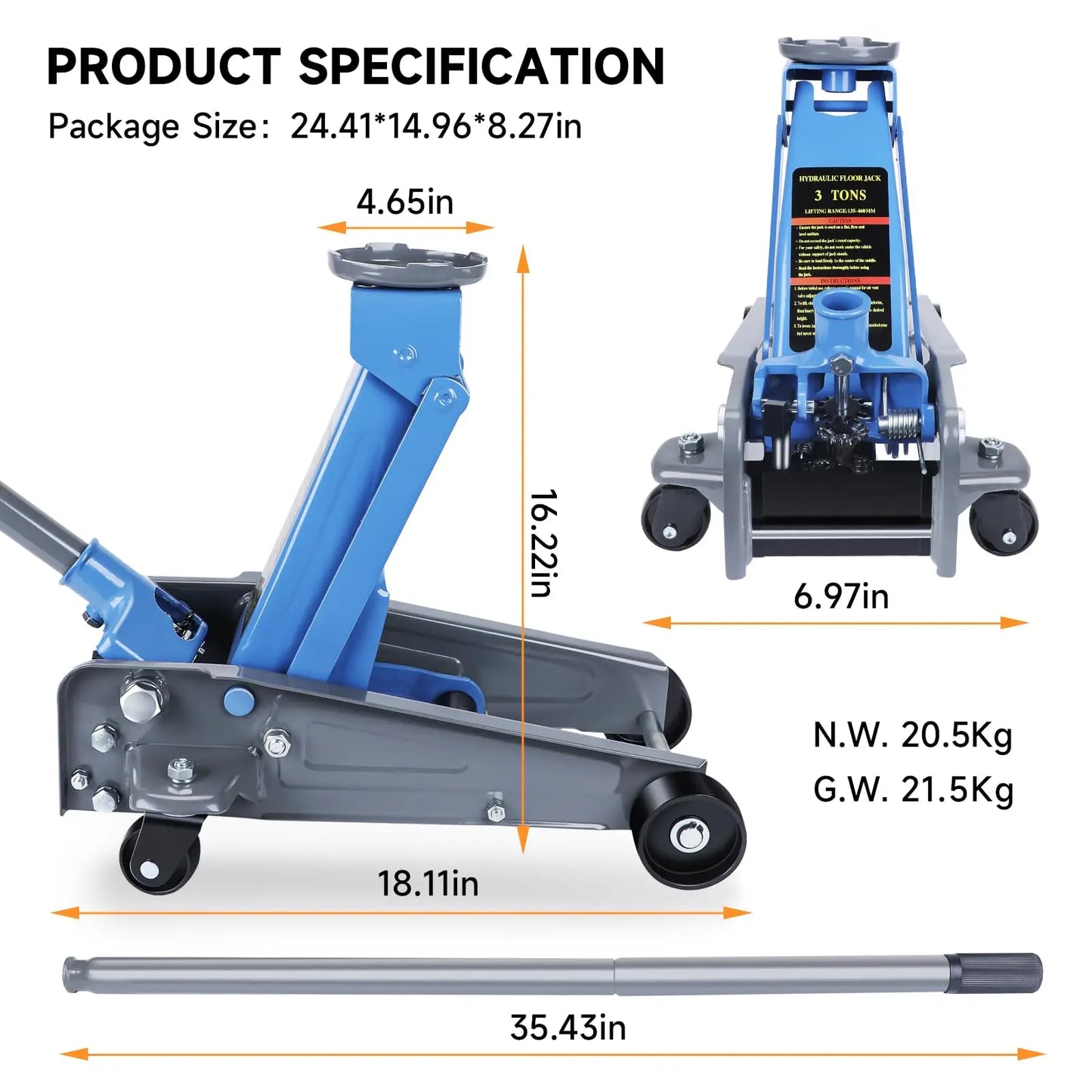 AIRAJ 2-3 Ton Jack Made of Durable Aluminium Steel with Wheels for Secure Lifting Hydraulic Jack with A Range of 5.31" to 18.11"