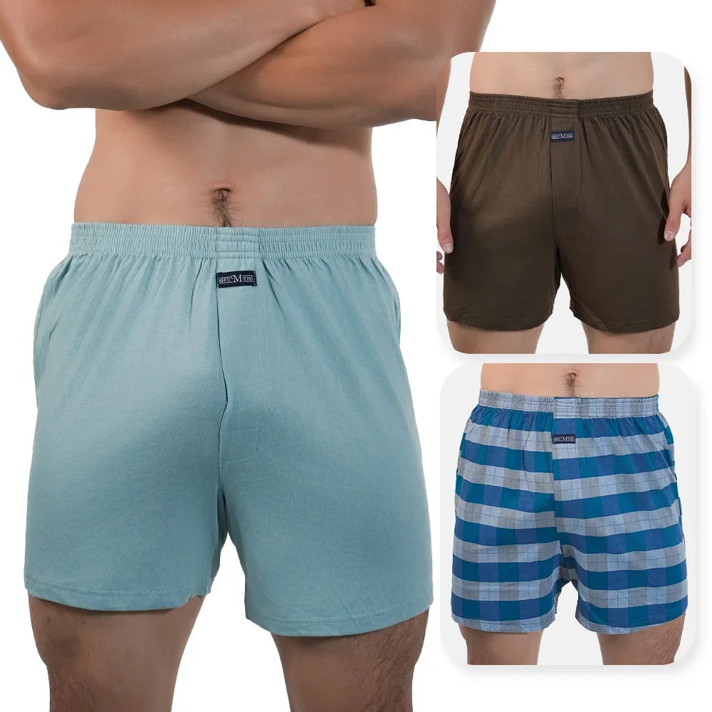 3pcs Mens High Waist Boxers Briefs 100% Cotton Plus Size Sleepwear Elastic Waistband Lounge ARO Pants Home Wear Comfort 50-140kg