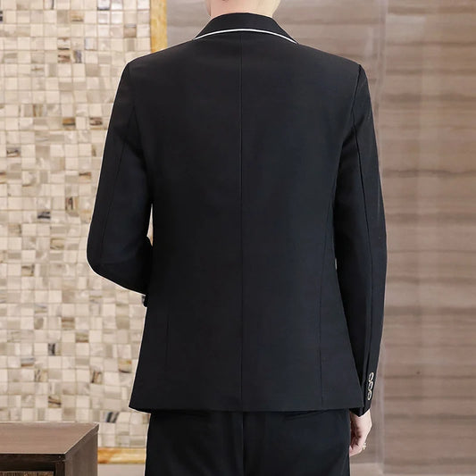 Spring 2025 Men's Slim-fit Korean Style Fashion Suit Set Youthful Handsome Two-piece Polyester Suits for Men