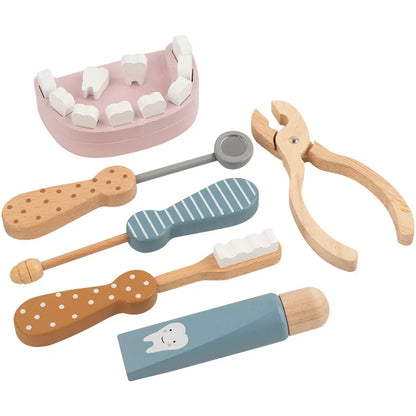 Kids Wooden Pretend Play Doctor Educational Toy Role Playing Games Simulation Dentist Check Brush Teeth Medicine Set Gifts