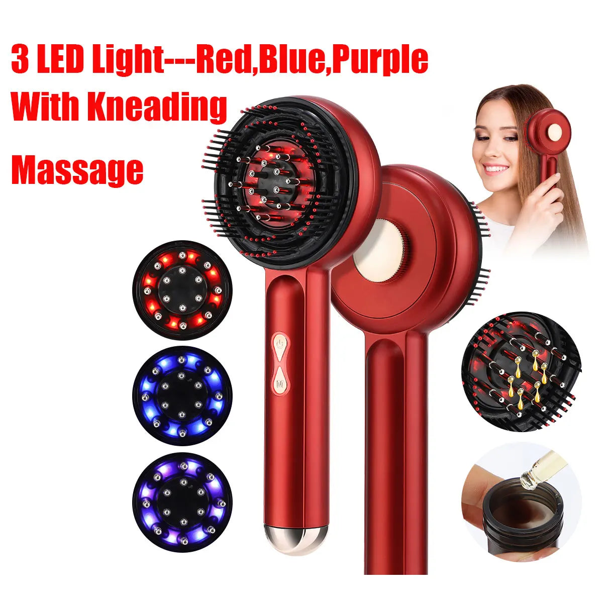 Electric Scalp Massage Brush Red Light Therapy Hair Growth Massage Comb Anti Hair Loss Liquid Oil Applicator Massager Tools