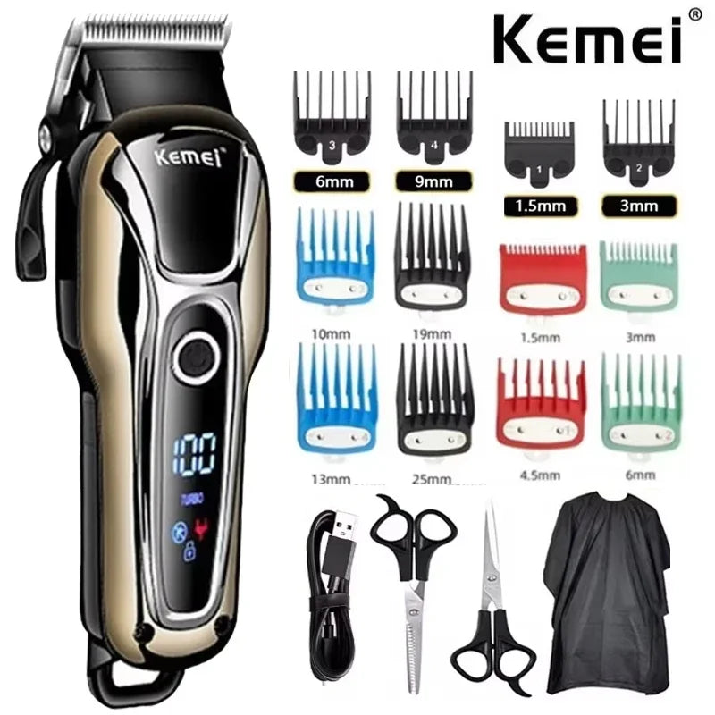 Kemei KM-1990 Hair Clipper Professional Hair Clipper Men's Hair Clipper Electric Trimmer LCD Display Hair Clipper Almighty Set