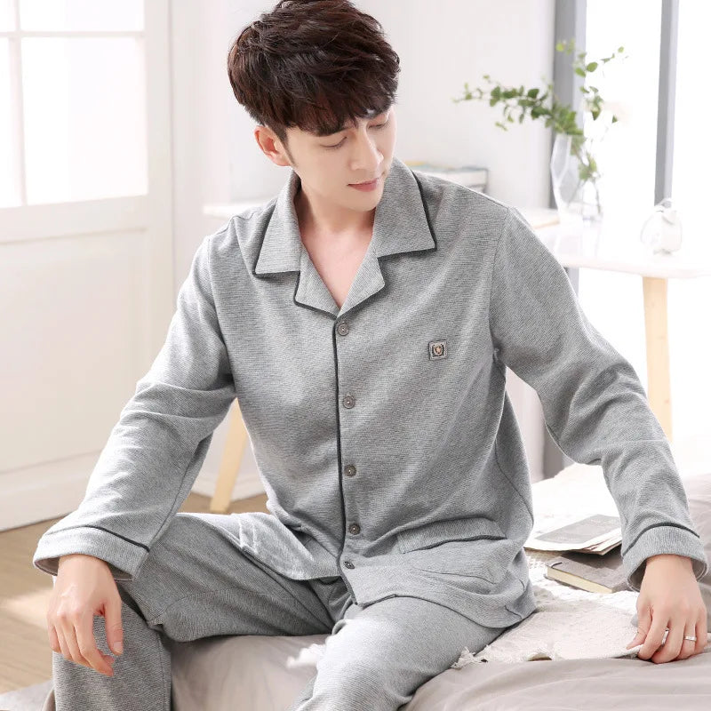Pajamas Men's Spring and Fall Winter 100% Cotton Long-Sleeved Large Size Leisure Sleepwear Homewear Plaid Nightwear Loungewear
