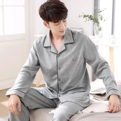 Pajamas Men's Spring and Fall Winter 100% Cotton Long-Sleeved Large Size Leisure Sleepwear Homewear Plaid Nightwear Loungewear