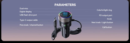 Joyroom 60W Bluetooth 5.4 Car FM Transmitter PD QC 3.0 Cigarette Lighter Adapter Hands-Free Call Fast Charging Car Charger
