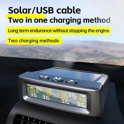 Solar TPMS Car Tire Pressure Alarm Digital Colorful Display 6 External Sensors Waterproof Tire Pressure Temperature Warning