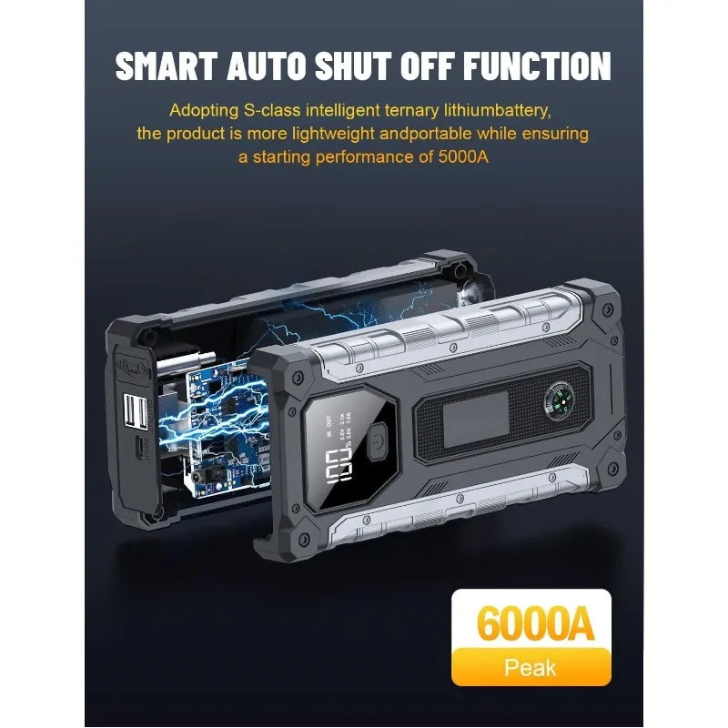 QIKUI portable jump starter car battery, 8000mAh 12V Petrol Diesel Car booster batterie voiture, rechargeable lighting 3 in 1
