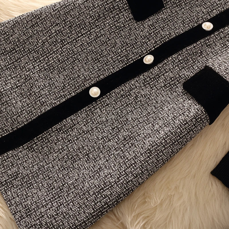 Spring Autumn Winter Tweed Color Block Vest Skirt Set  Knot Elegant Fashionable Two Piece Set Women's Luxury Style