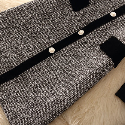 Spring Autumn Winter Tweed Color Block Vest Skirt Set  Knot Elegant Fashionable Two Piece Set Women's Luxury Style